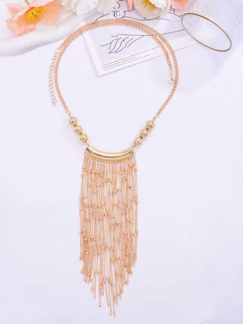 Gold Fringe Statement Necklace - Women Jewelry - Picture 7 of 10